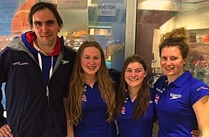 GB U17 coach Nick Buller, captain Izzy Dean, Mhairi Nurthen and Kathy Rogers 